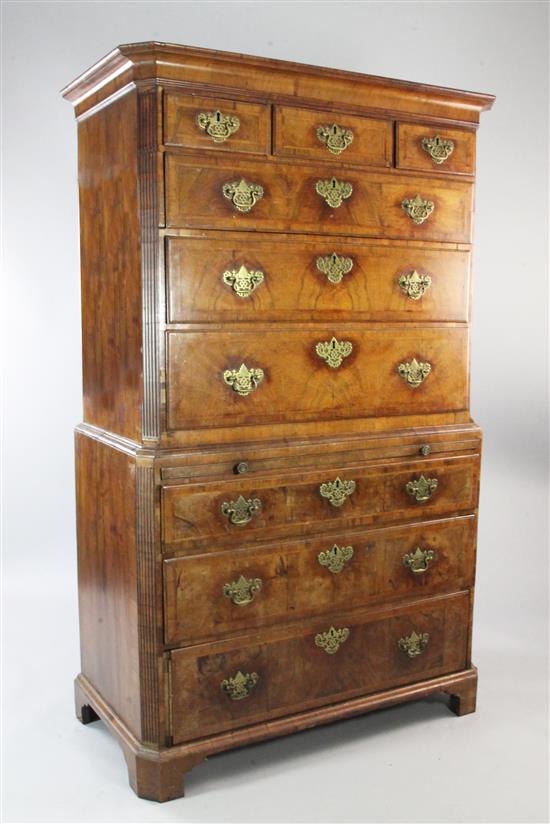 An 18th century walnut and featherbanded chest on chest, W.3ft 6in.